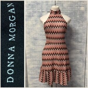 Donna Morgan Sz 6 Halter Neck Zigzag‎ Print Ruffle Hem Fit Flare Dress